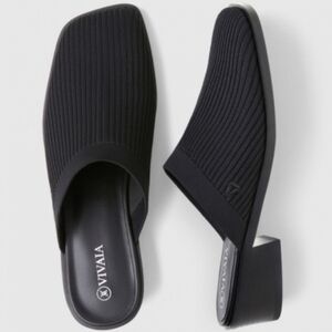 VIVAIA Black Ribbed Square-Toe Mule